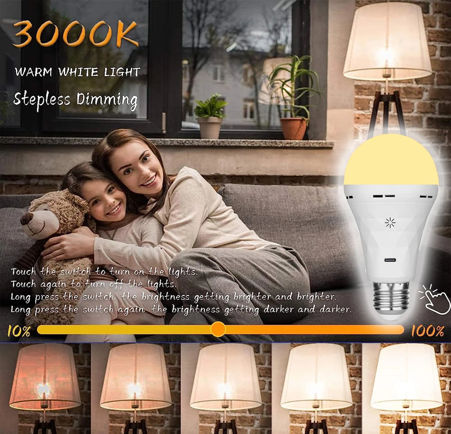 SmartGlow™ Rechargeable USB LED Bulb – Touch Control & Dimmable