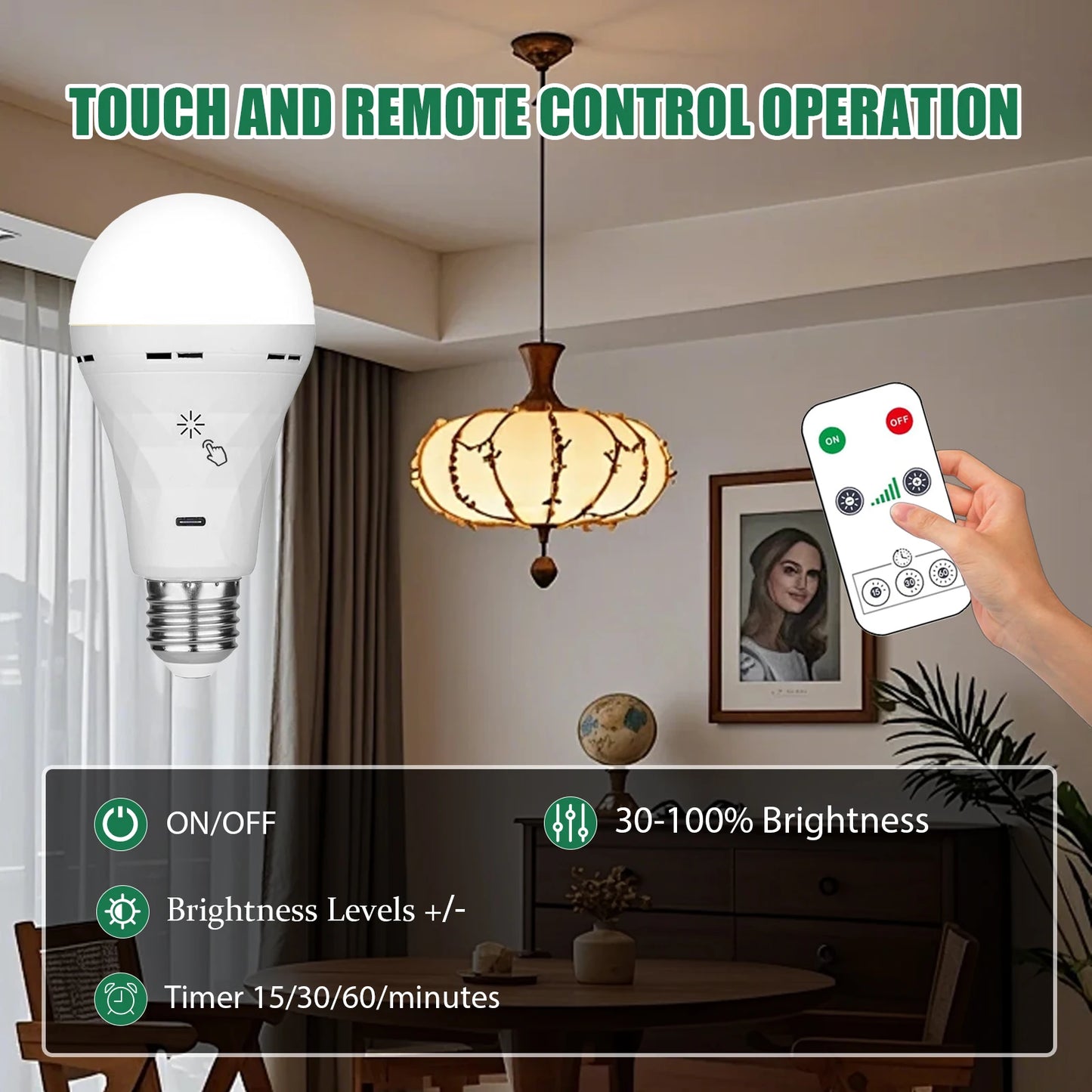 SmartGlow™ Rechargeable USB LED Bulb – Touch Control & Dimmable